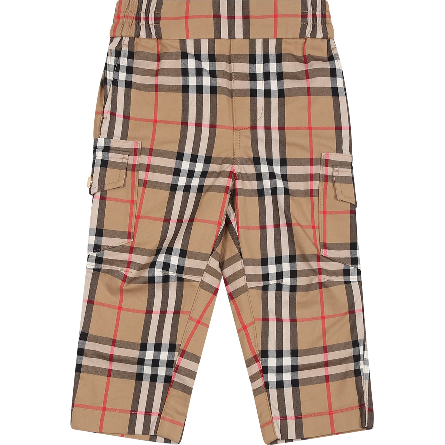 Burberry Kids' Beige Pants For Boy With Iconic All-over Check
