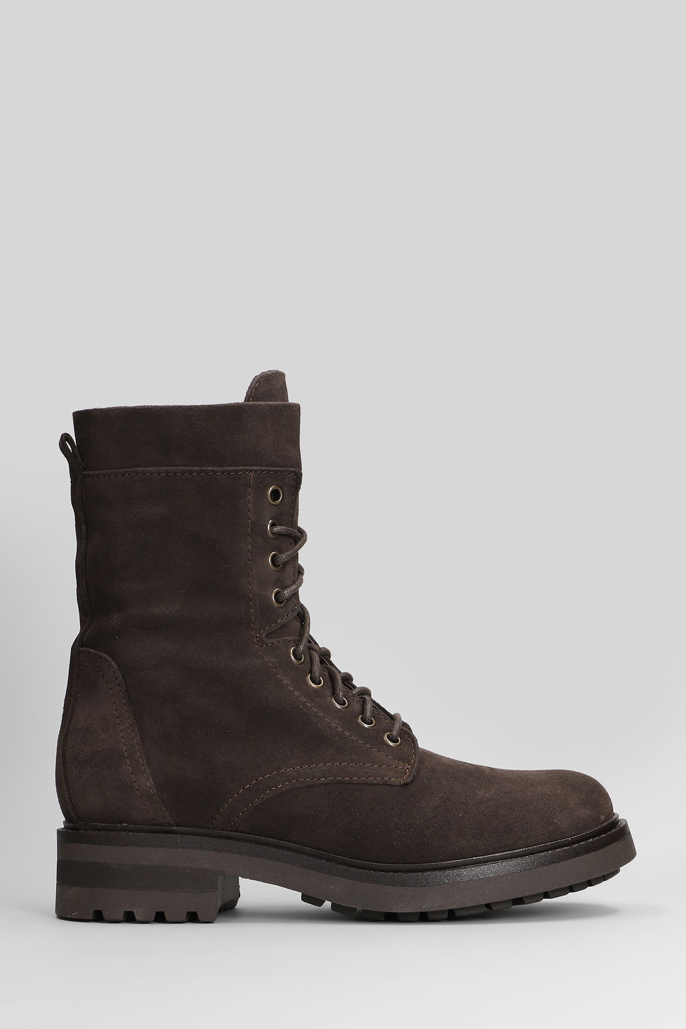 Julie Dee Combat Boots In Brown Suede In Brown