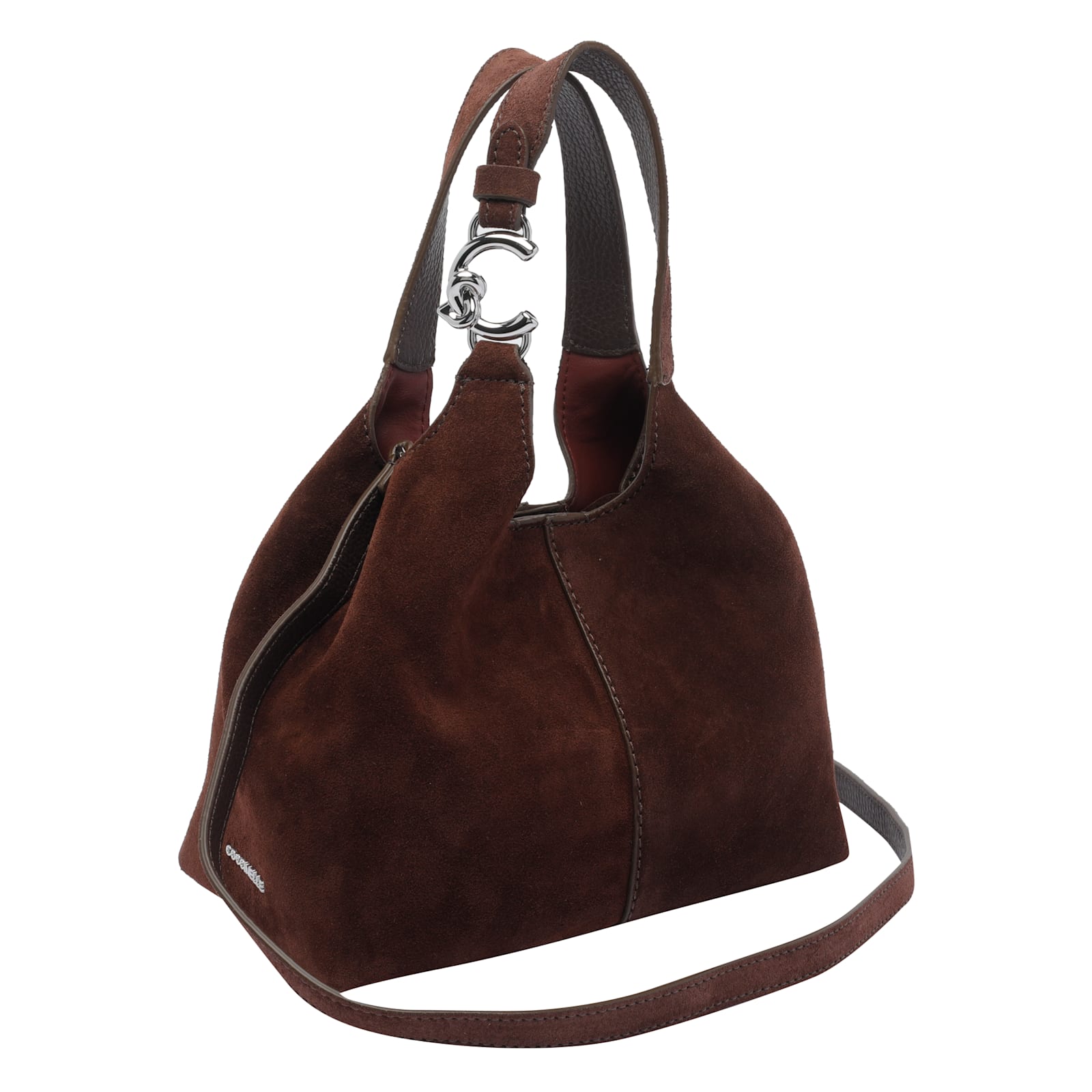Coccinelle C-easy Suede Shoulder Bag Small In Brown