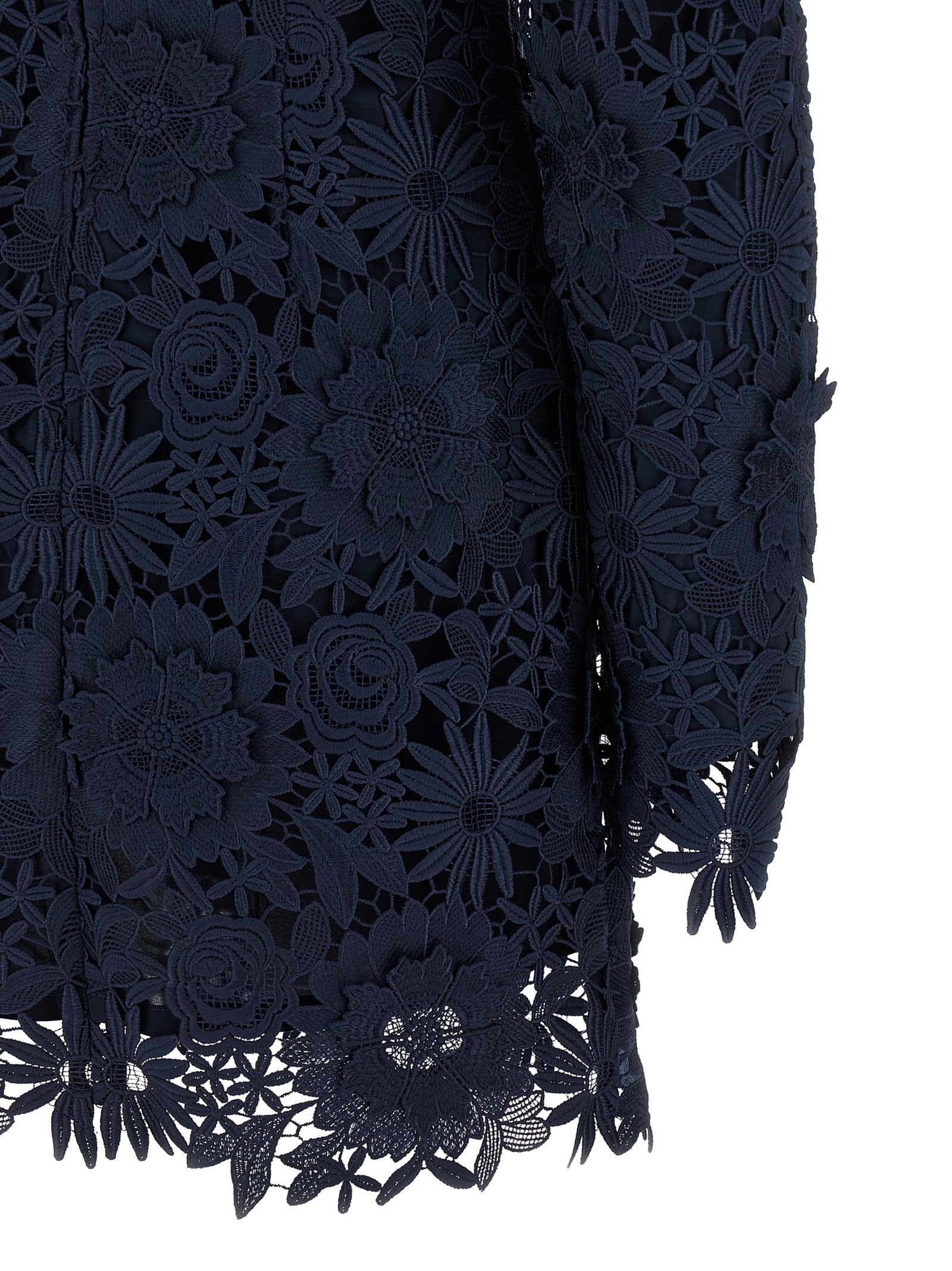 Rotate Birger Christensen Rotate Intricate Lace Dress With Wide Neckline In Blue