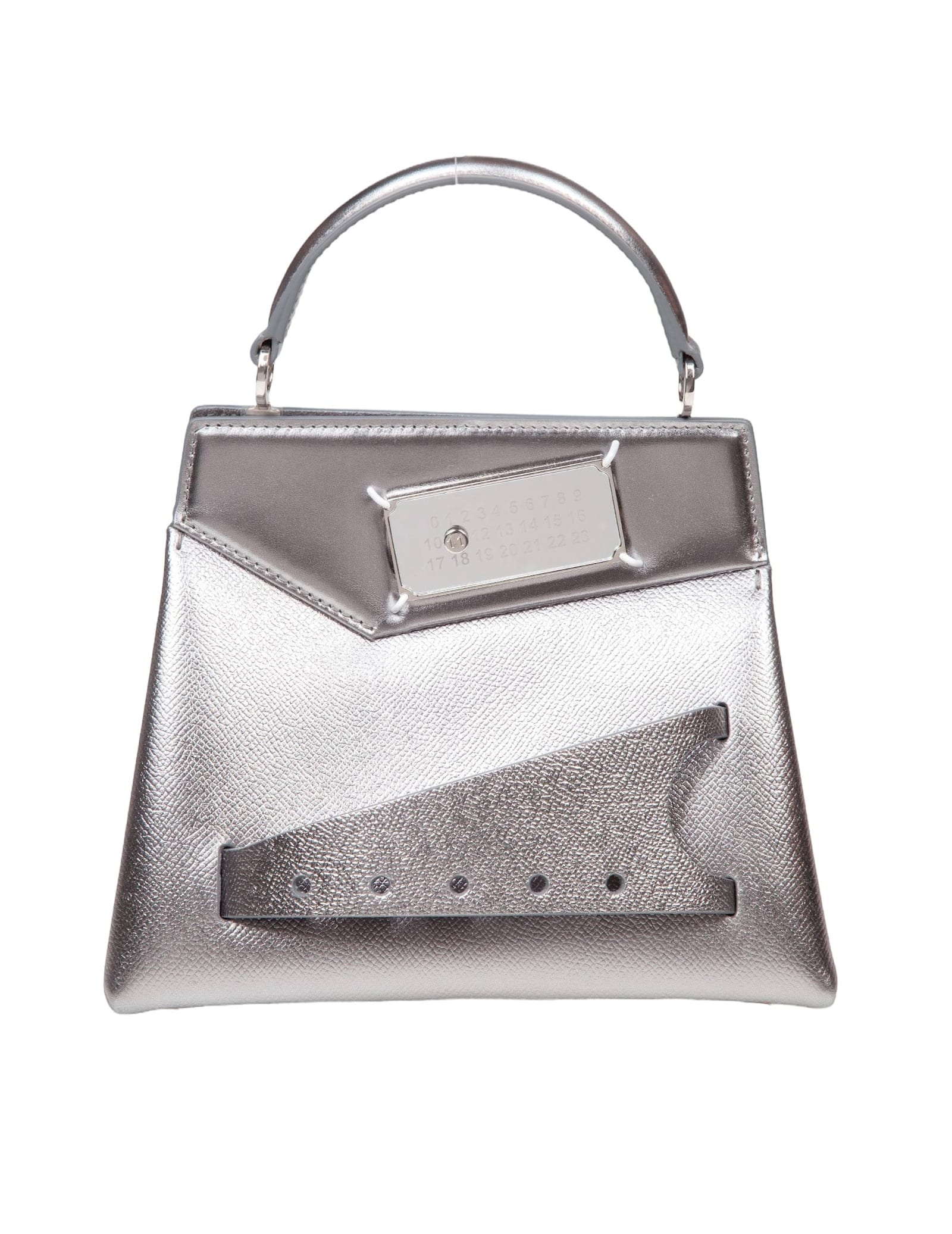 Shop Maison Margiela Snatched Handbag Small In Metallic Leather In Silver