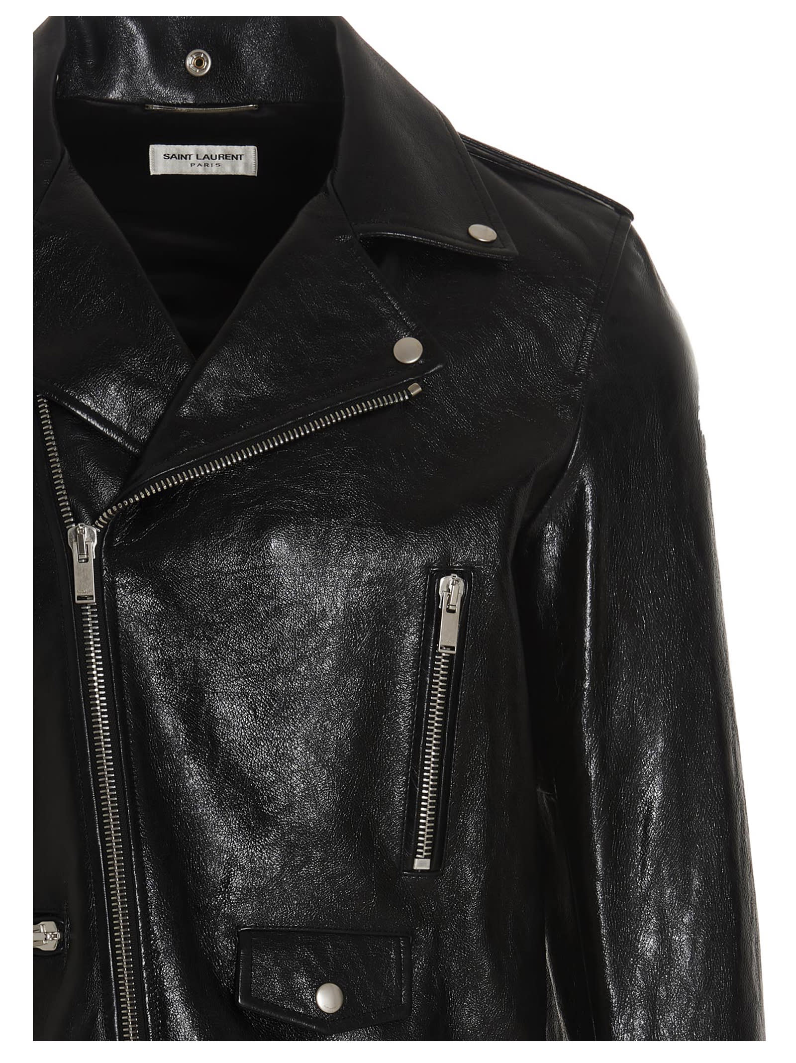 Shop Saint Laurent Classic Motorcycle Leather Jacket In Black