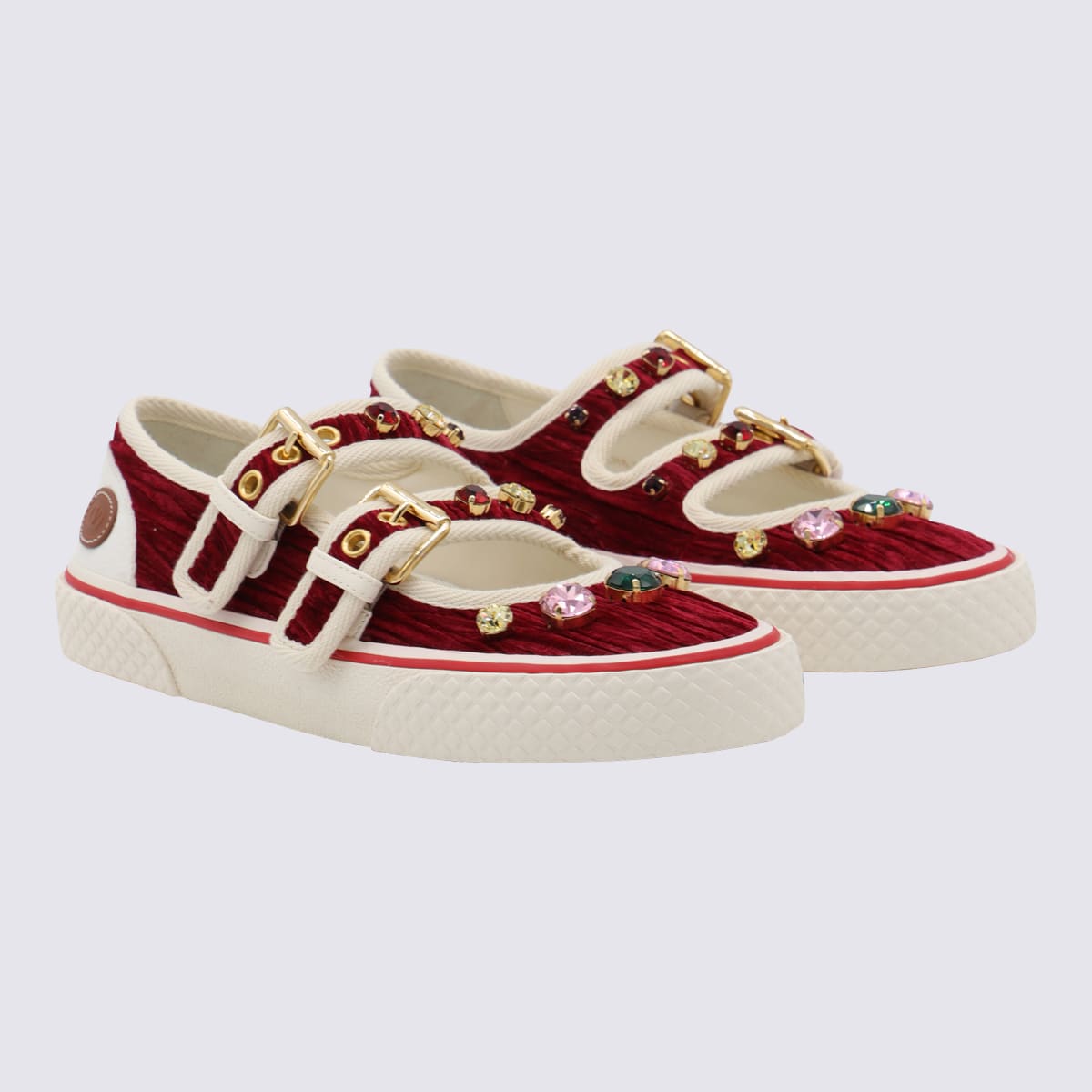 Valentino Maroon Jewel-embellished Sneakers In Red