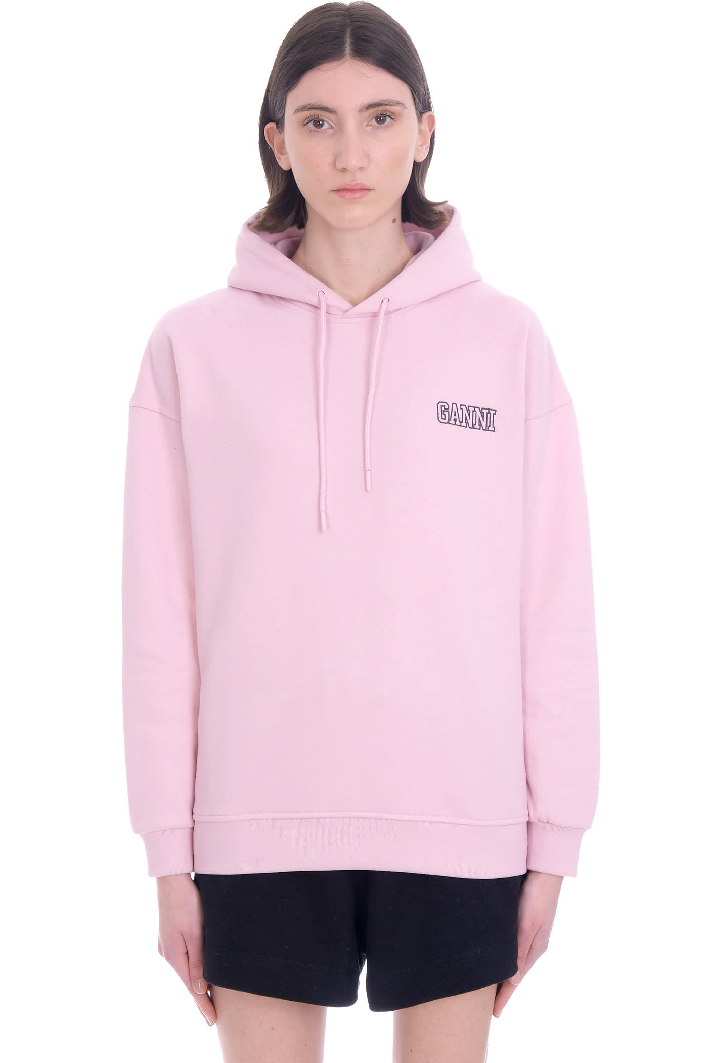 Ganni Sweatshirt In Rose-pink Cotton