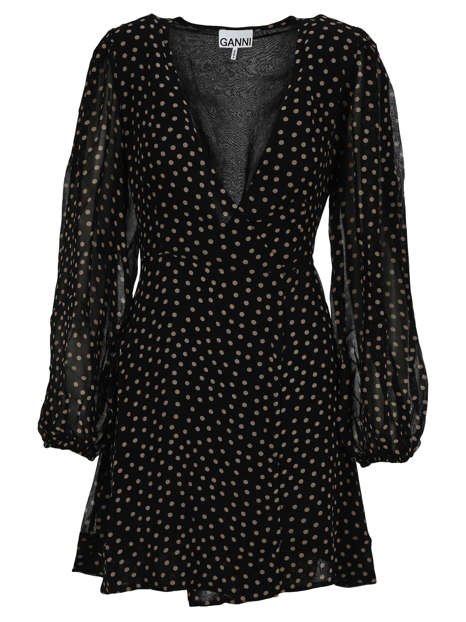 ganni black wrap dress