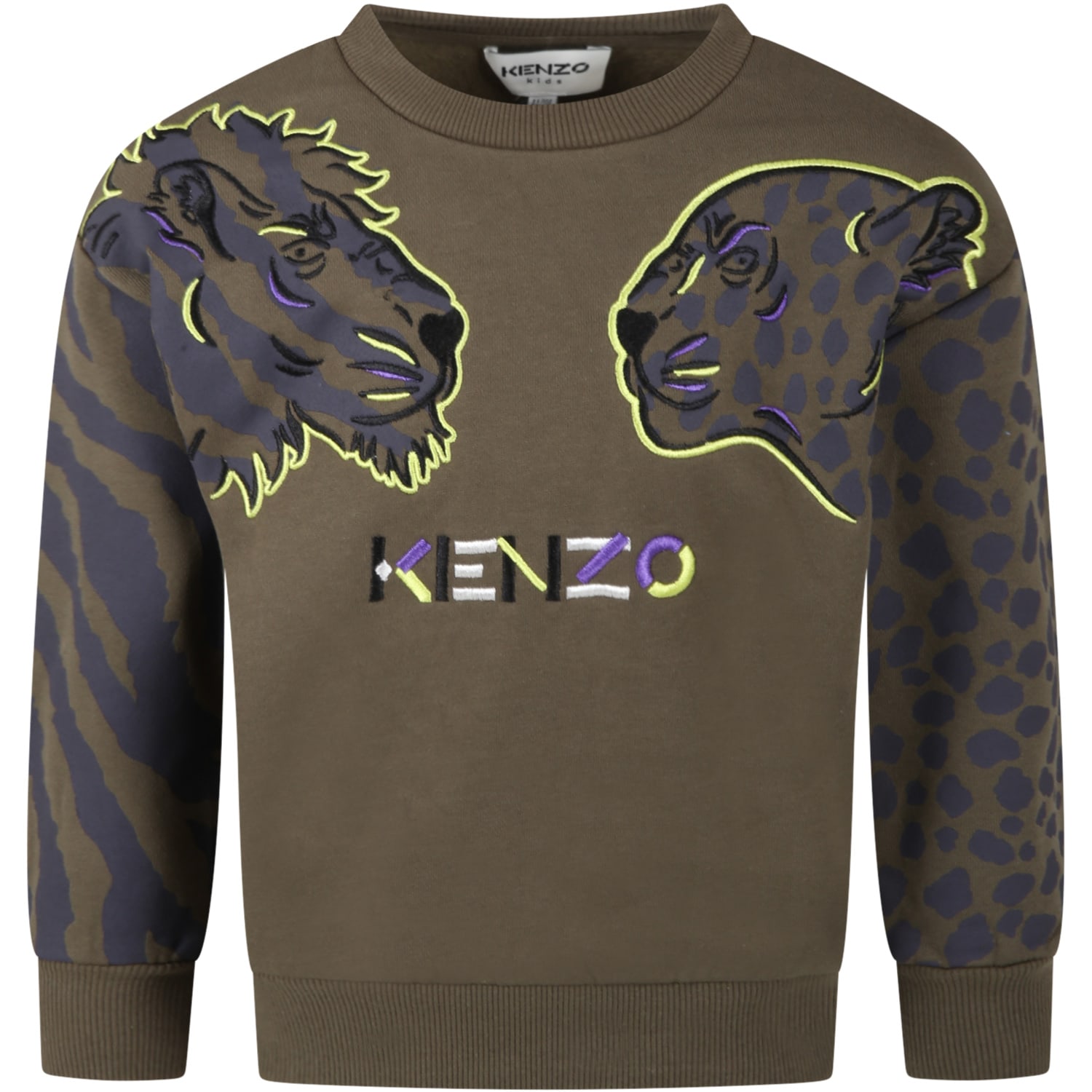 Kenzo Kids Green Sweatshirt For Kids With Tigers