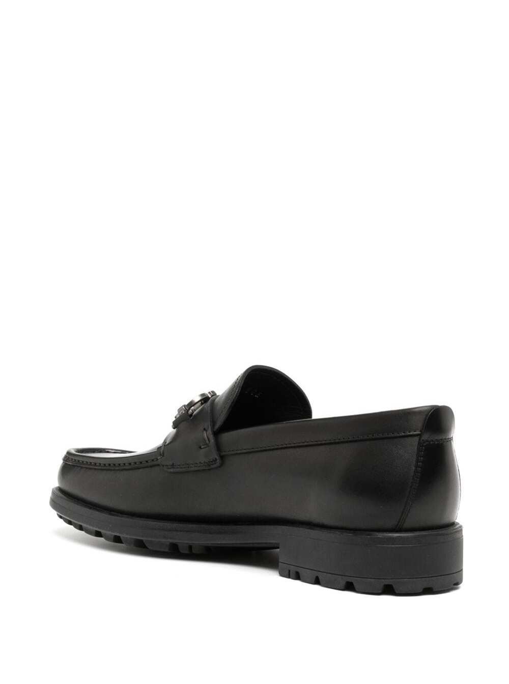 Shop Ferragamo David Black Loafers Wirh Gancini Details In Leather Man