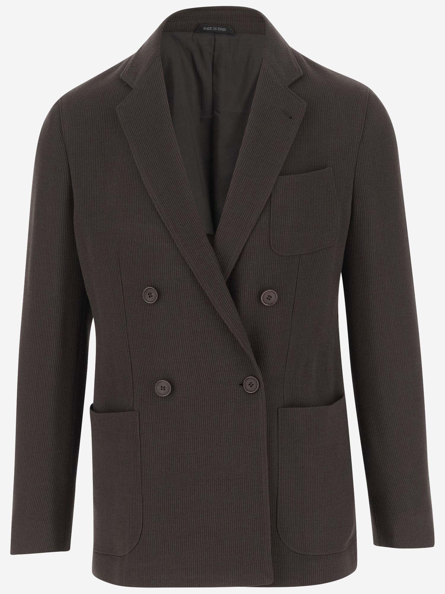 Shop Giorgio Armani Wool And Viscose Blend Double-breasted Jacket In Brown