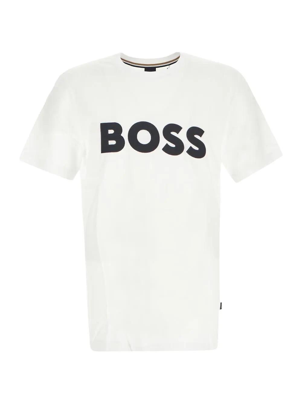 Boss Black Logo Embroidery T-shirt In White