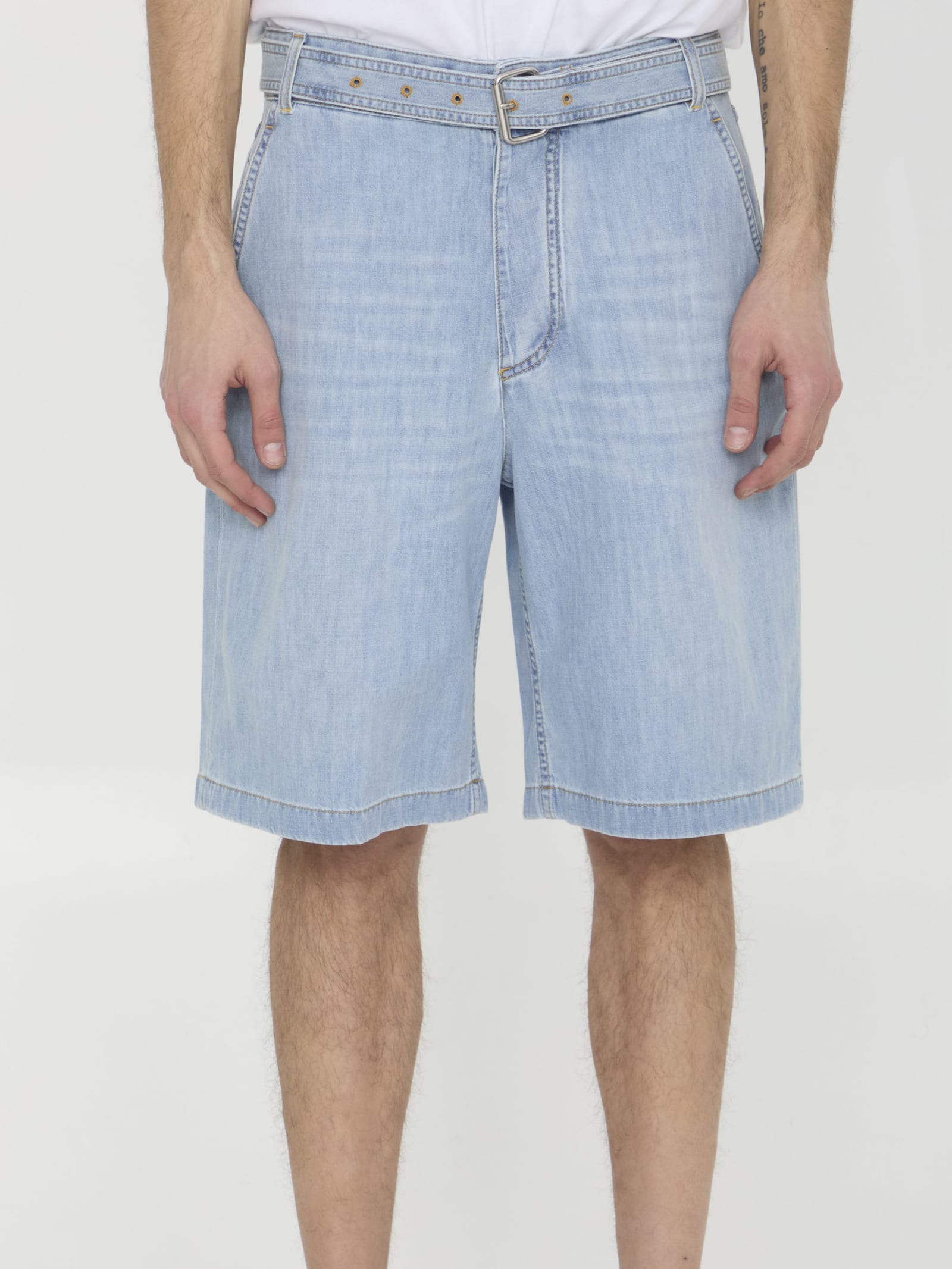 Shop Bottega Veneta Shorts With Belt In Denim