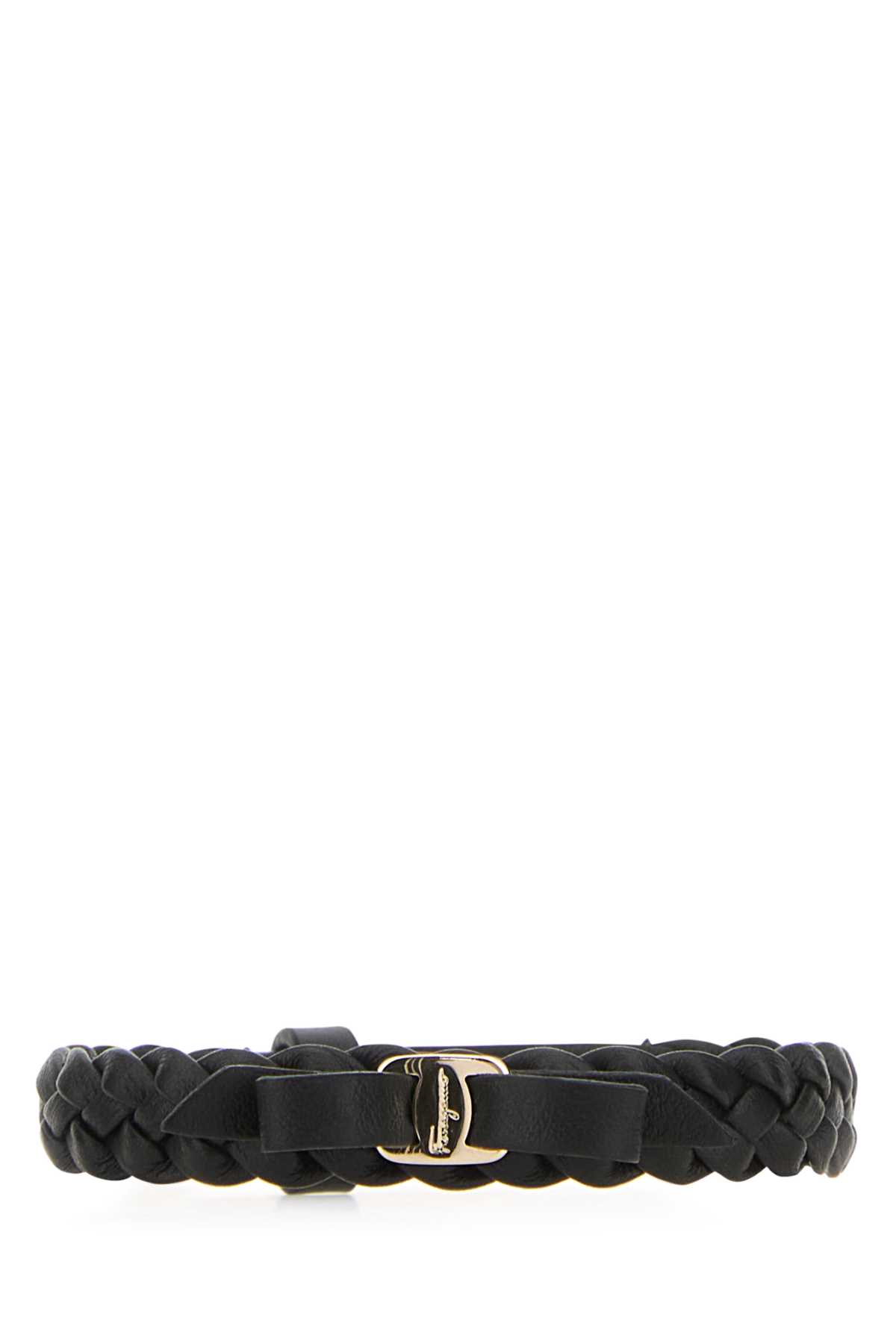 Shop Ferragamo Black Leather Vara Bracelet In Nerooro