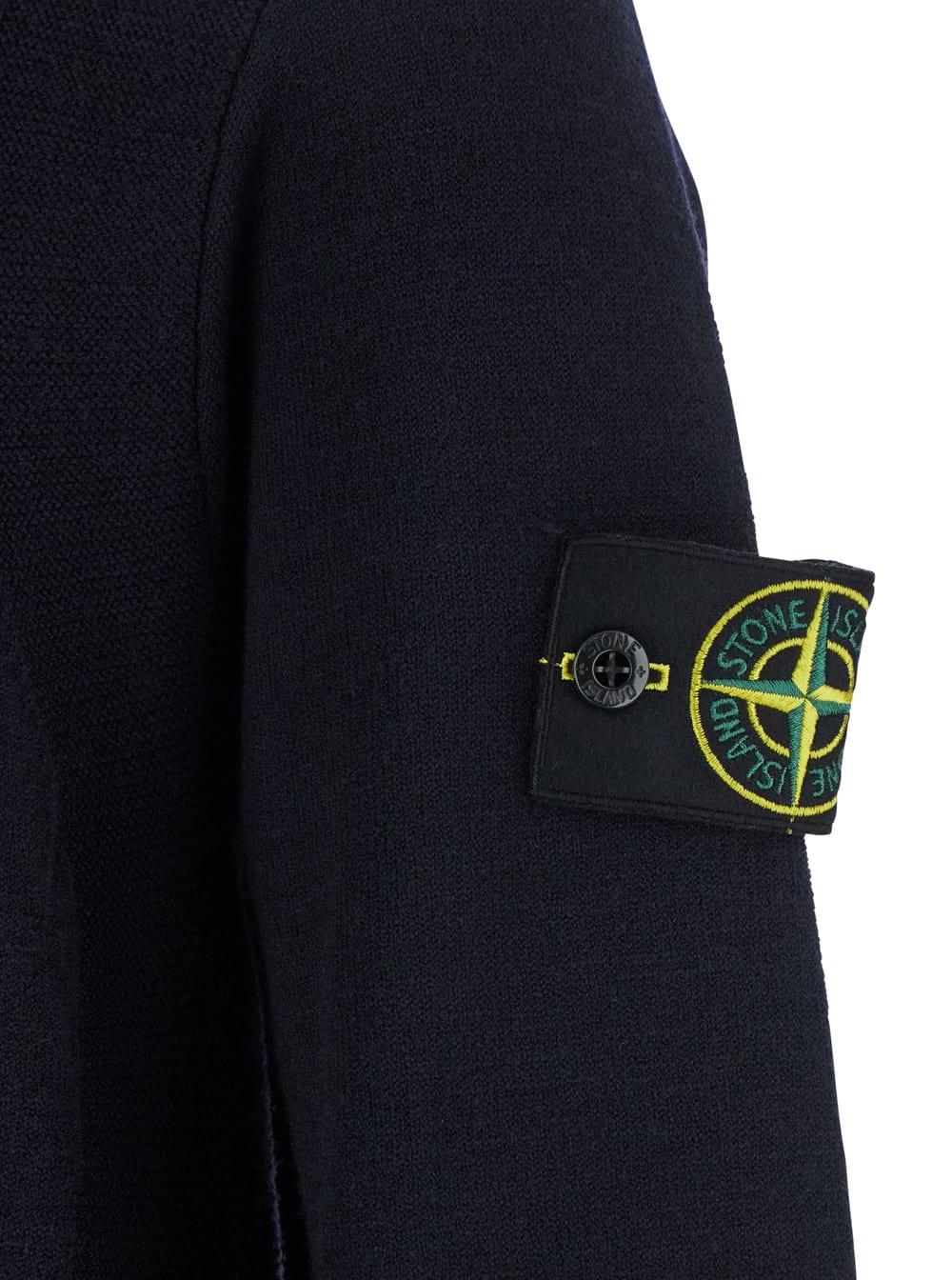 Stone Island Blue Cardigan With High Neck And Logo Patch On The Sleeve In Cotton Man In Blue