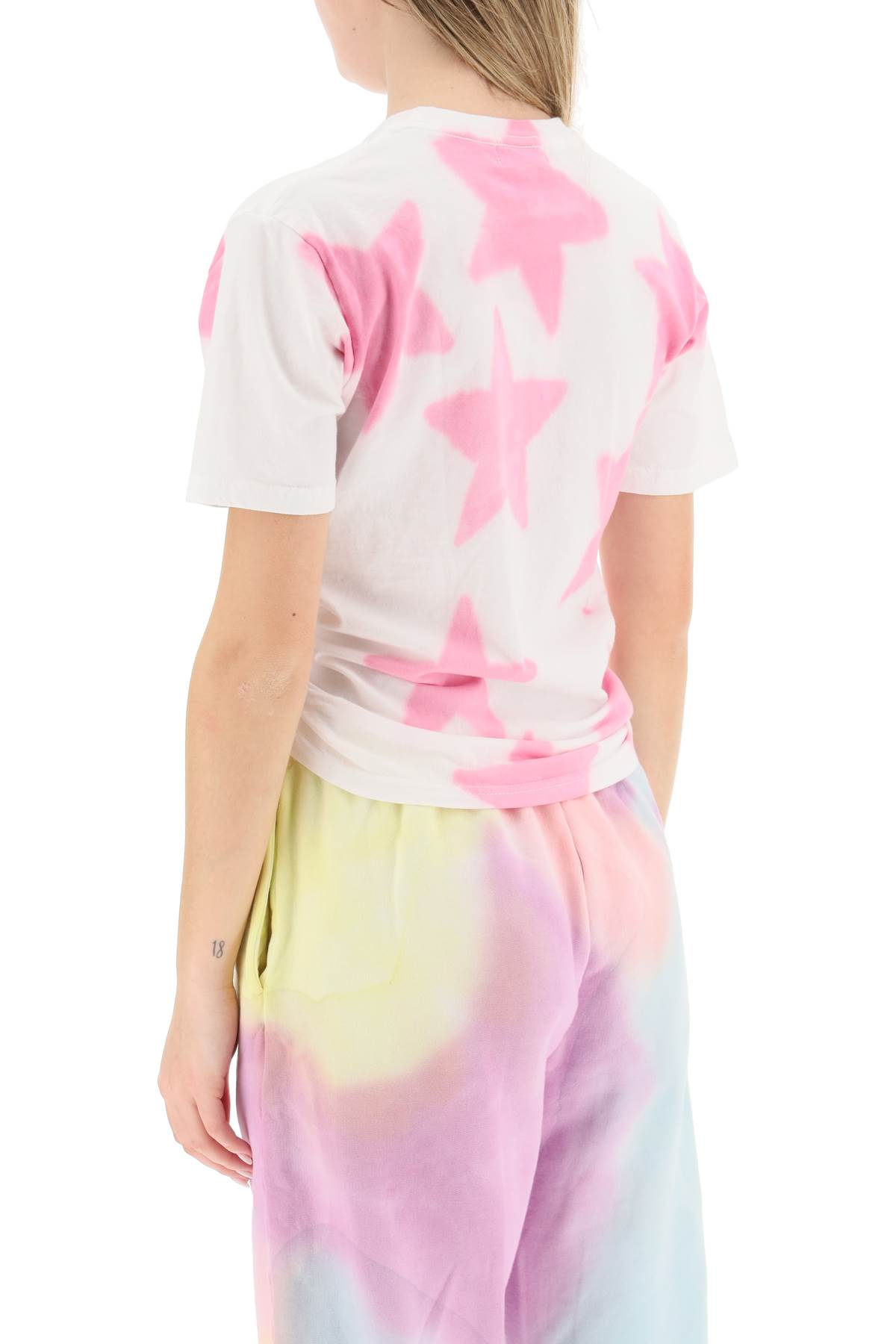 Shop Collina Strada Tie-dye Star T-shirt With O-ring Detail In Pink Star (white)