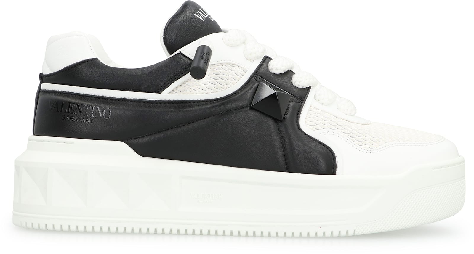Valentino Garavani One Stud Xl Low-top Sneaker In Nappa Leather And Jacquard Toile Iconographe Techn In White