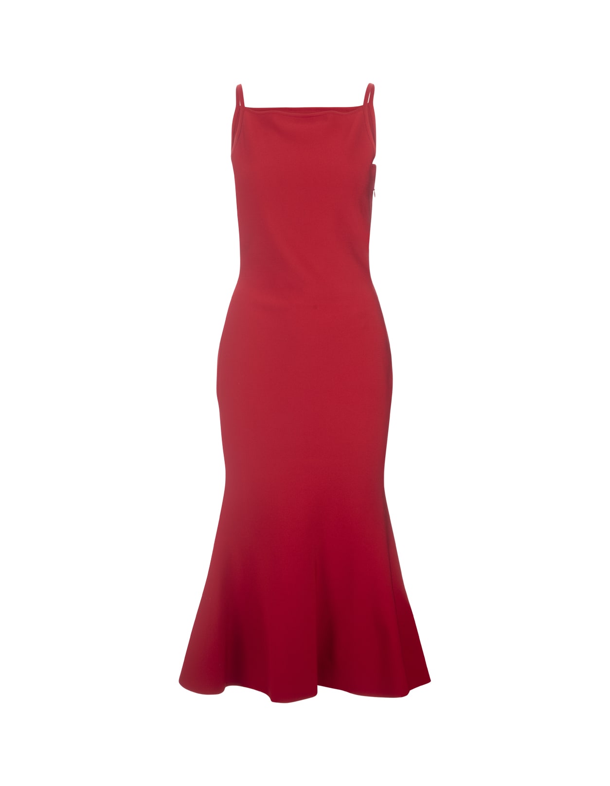 Red Knitted Flared Midi Dress