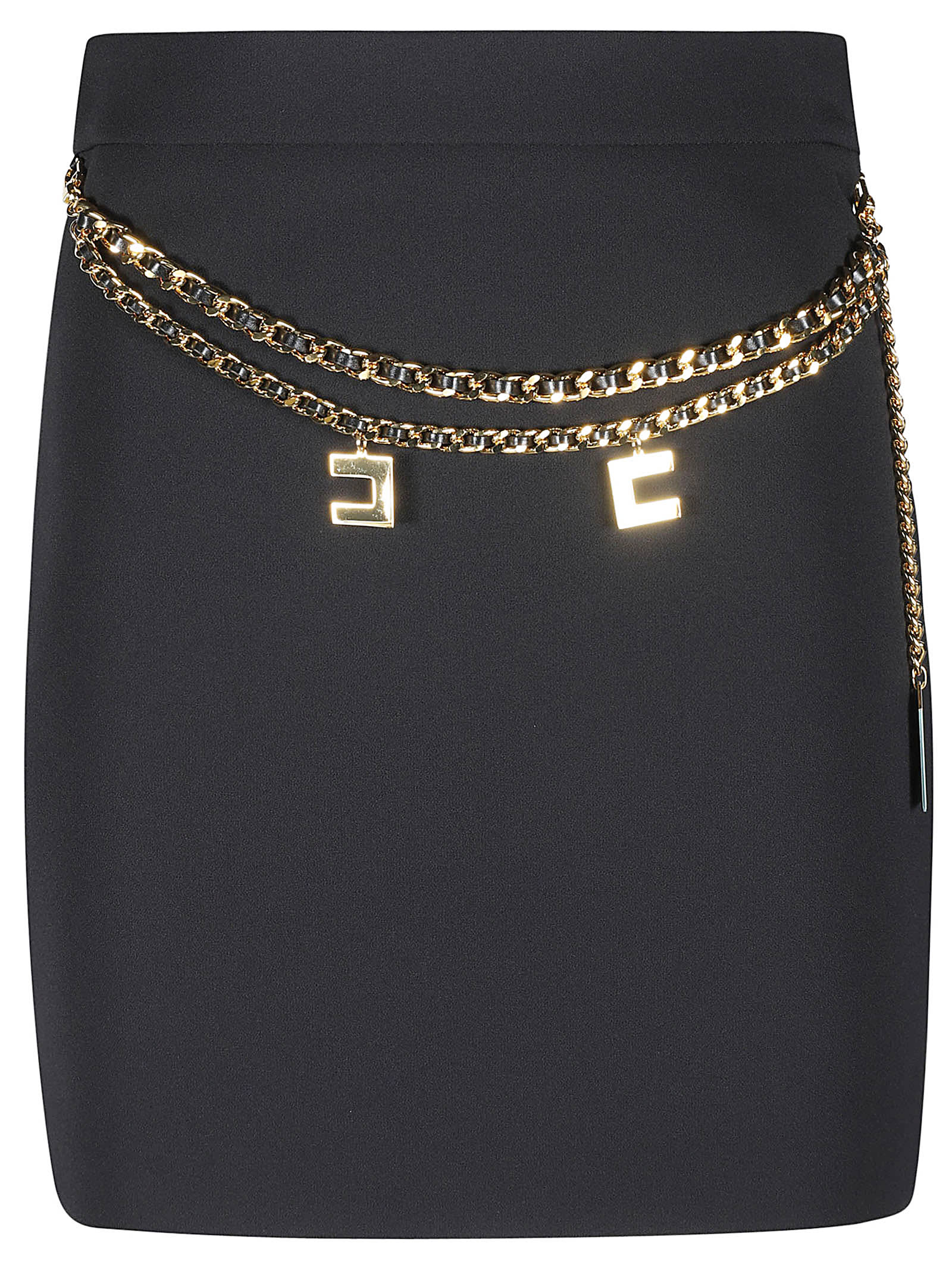 Shop Elisabetta Franchi Belted Skirt In Nero