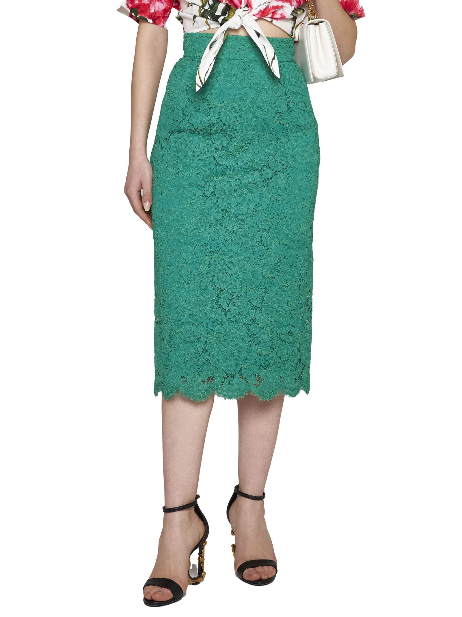 Dolce & Gabbana Corded Lace Midi Skirt In Verde Intenso