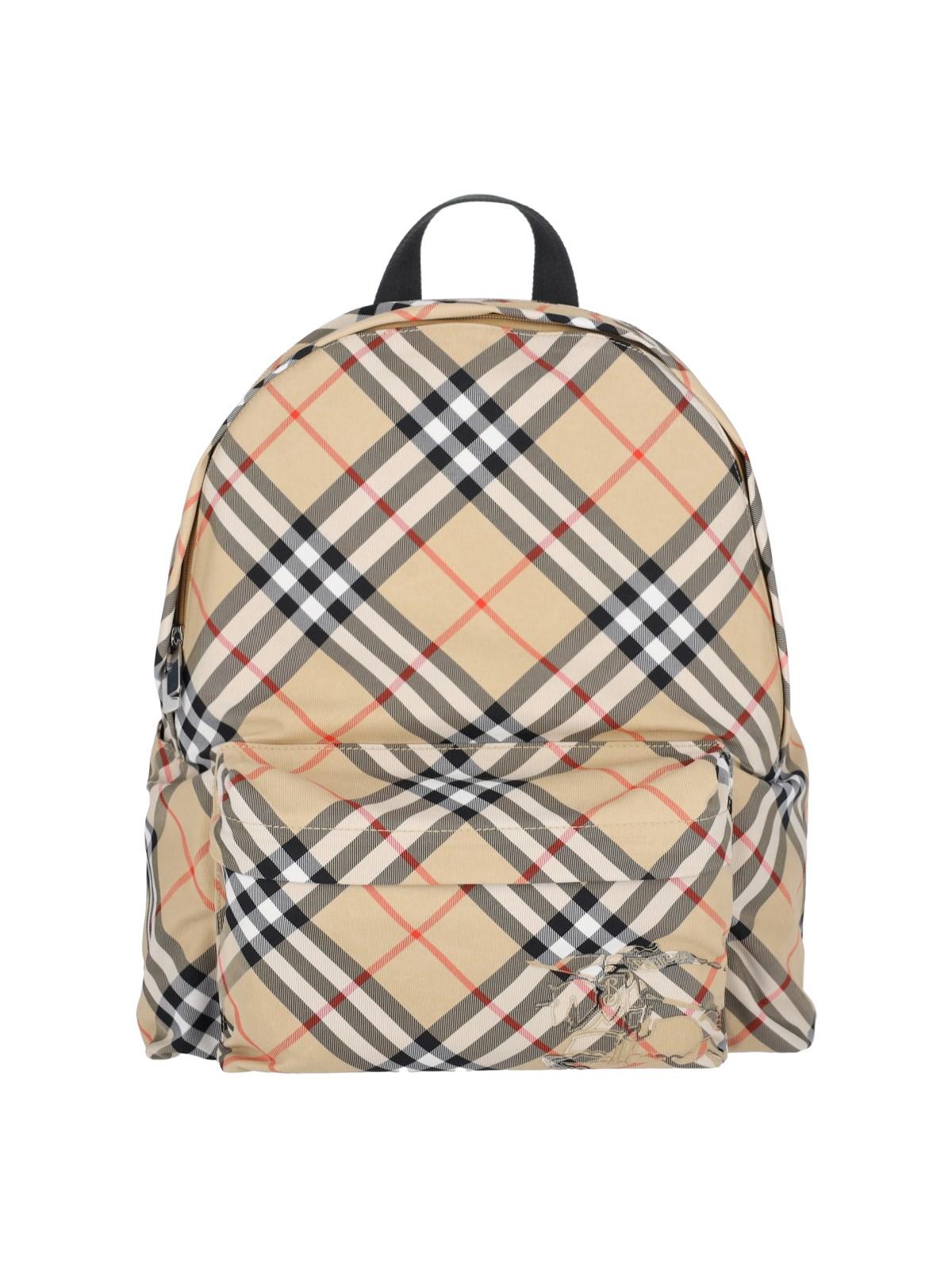 Shop Burberry Check Backpack In Sand