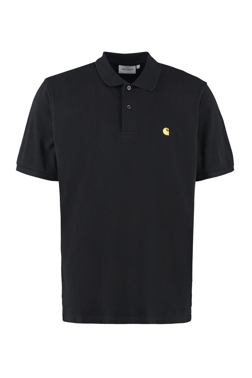 Shop Carhartt Logo Embroidered Short-sleeved Polo Shirt In Black