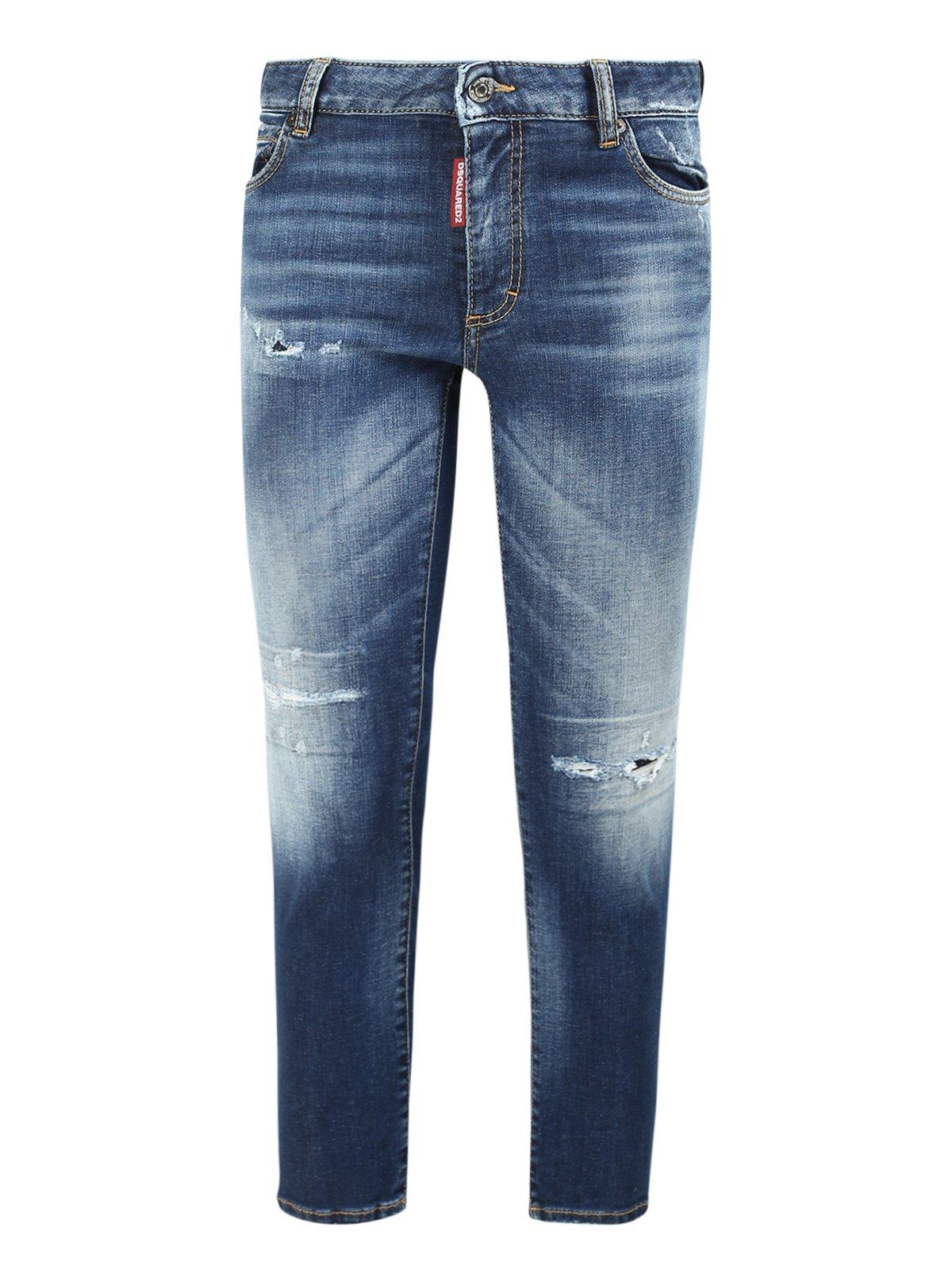 Shop Dsquared2 Distressed Mid-rise Cropped Jeans In Blu Denim