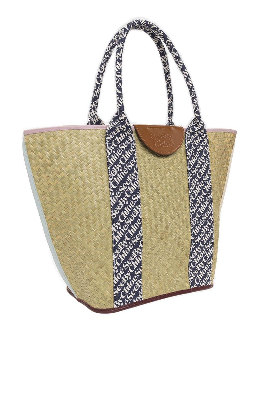 Shop See By Chloé Logo Detailed Interwoven Tote Bag In Lilac