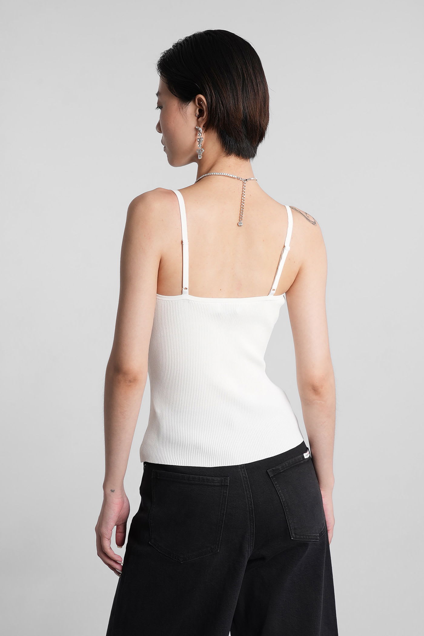 Self-portrait Lace-trimmed Ribbed Top In White