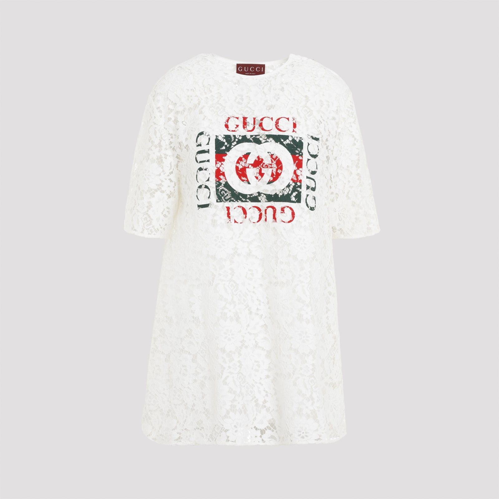 Shop Gucci Flower Lace Top In Off White Mix