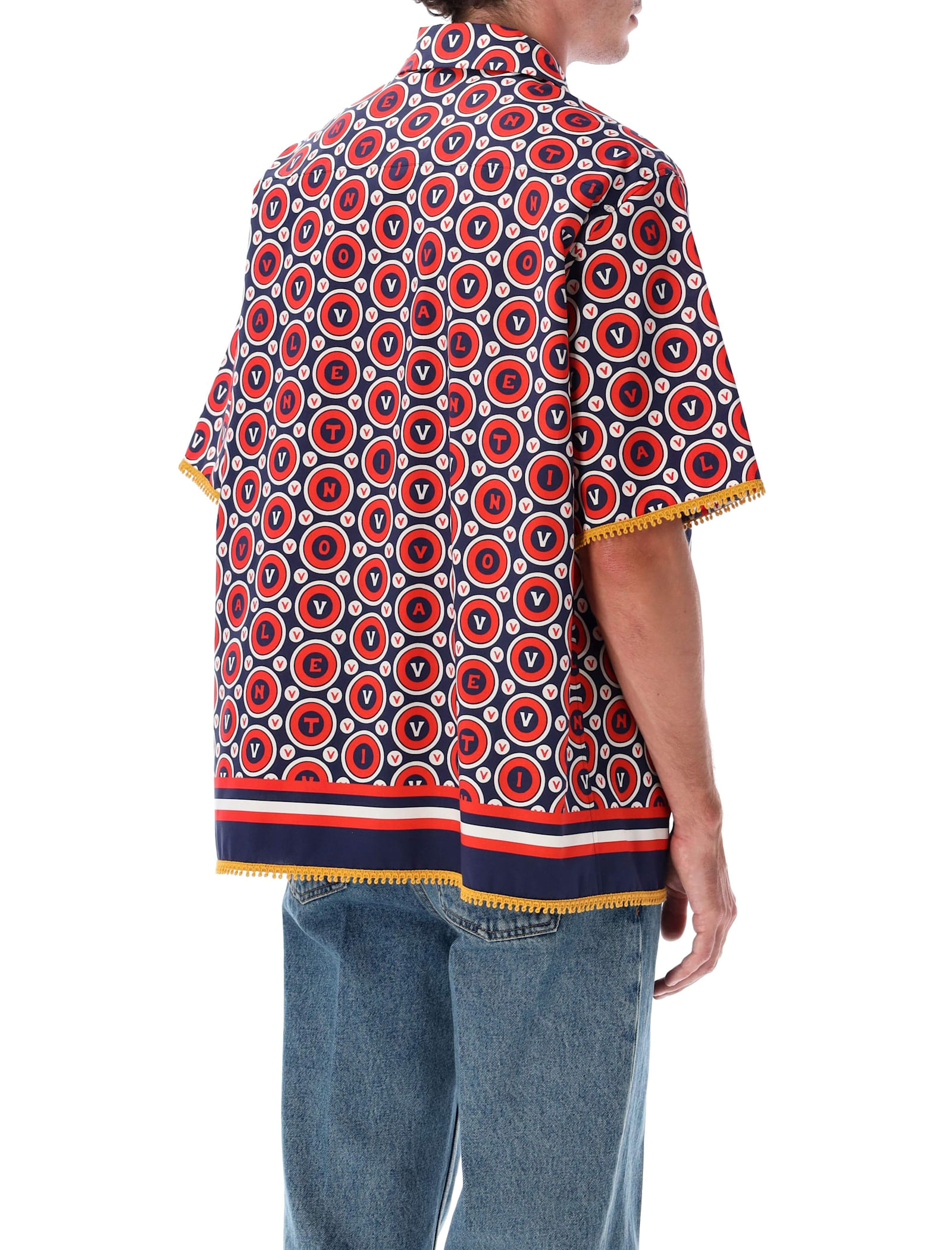 Valentino Cotton Bowling Shirt Bulles Royales Print In Red