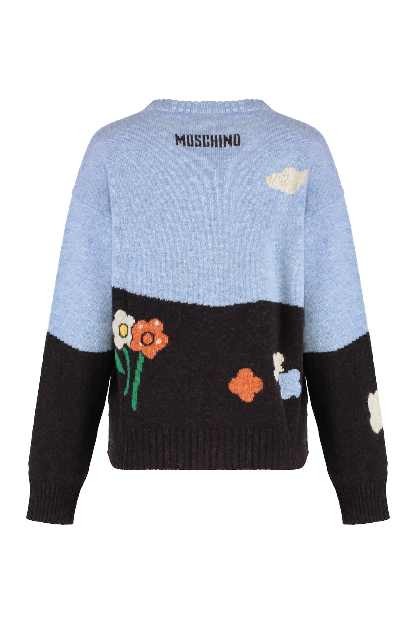 Moschino Ribbed Crew Neck Knitwear With Long Sleeves In Blue