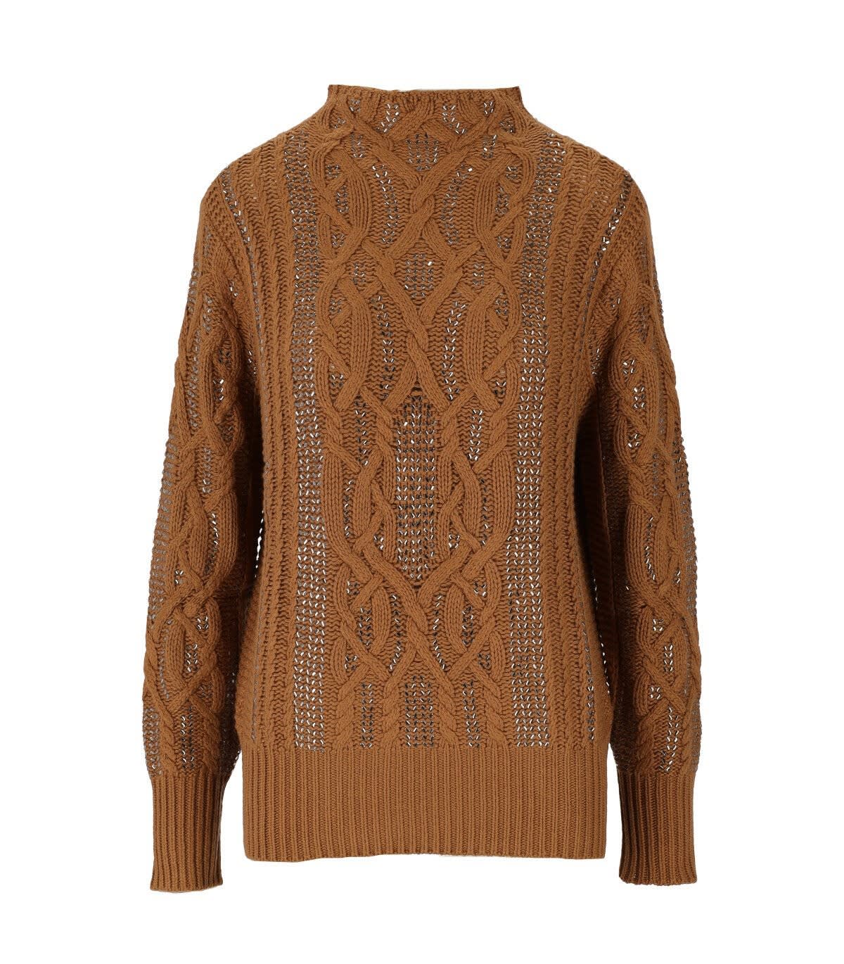 Twinset Brown Oversize Jumper With Strass
