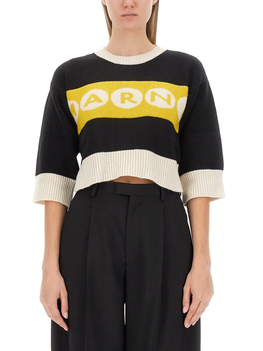 Shop Marni Jersey With Logo In Black