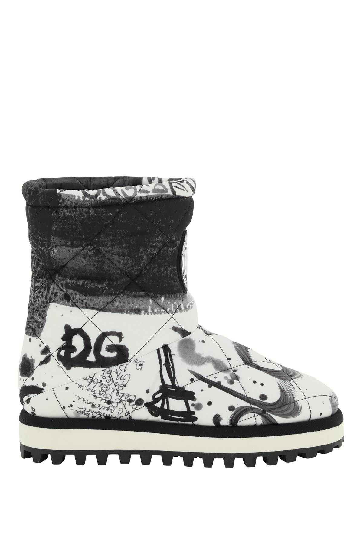 Dolce & Gabbana Nylon Ankle Boots With Logo Print In White,black