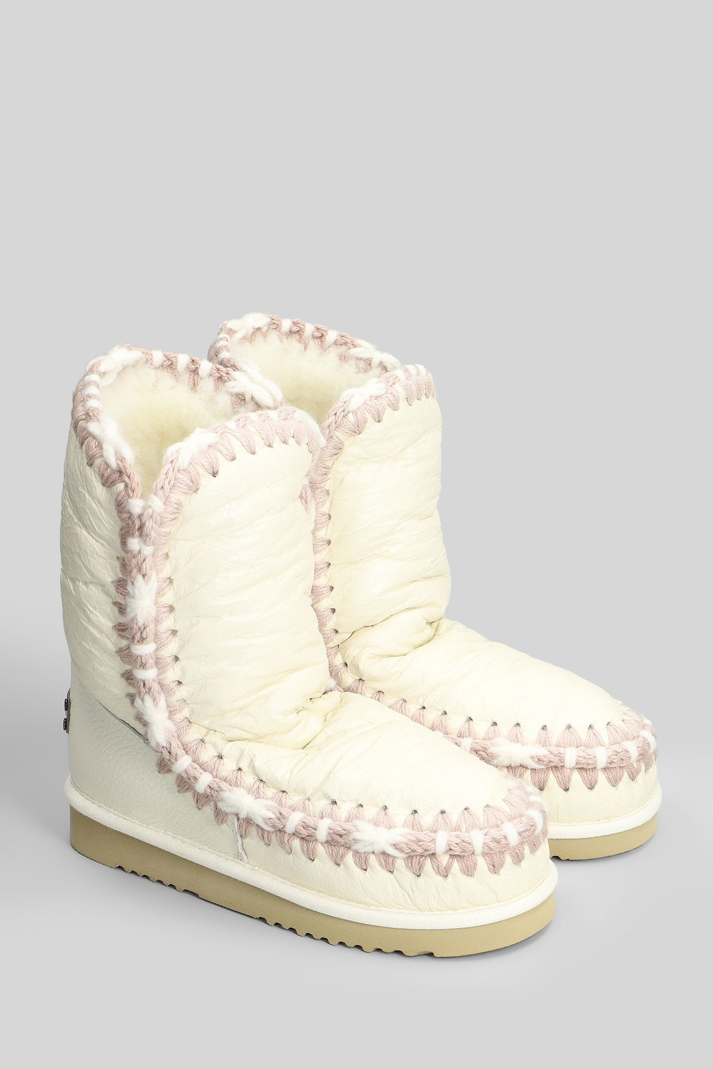 Mou Eskimo 24 Low Heels Ankle Boots In White Leather In White