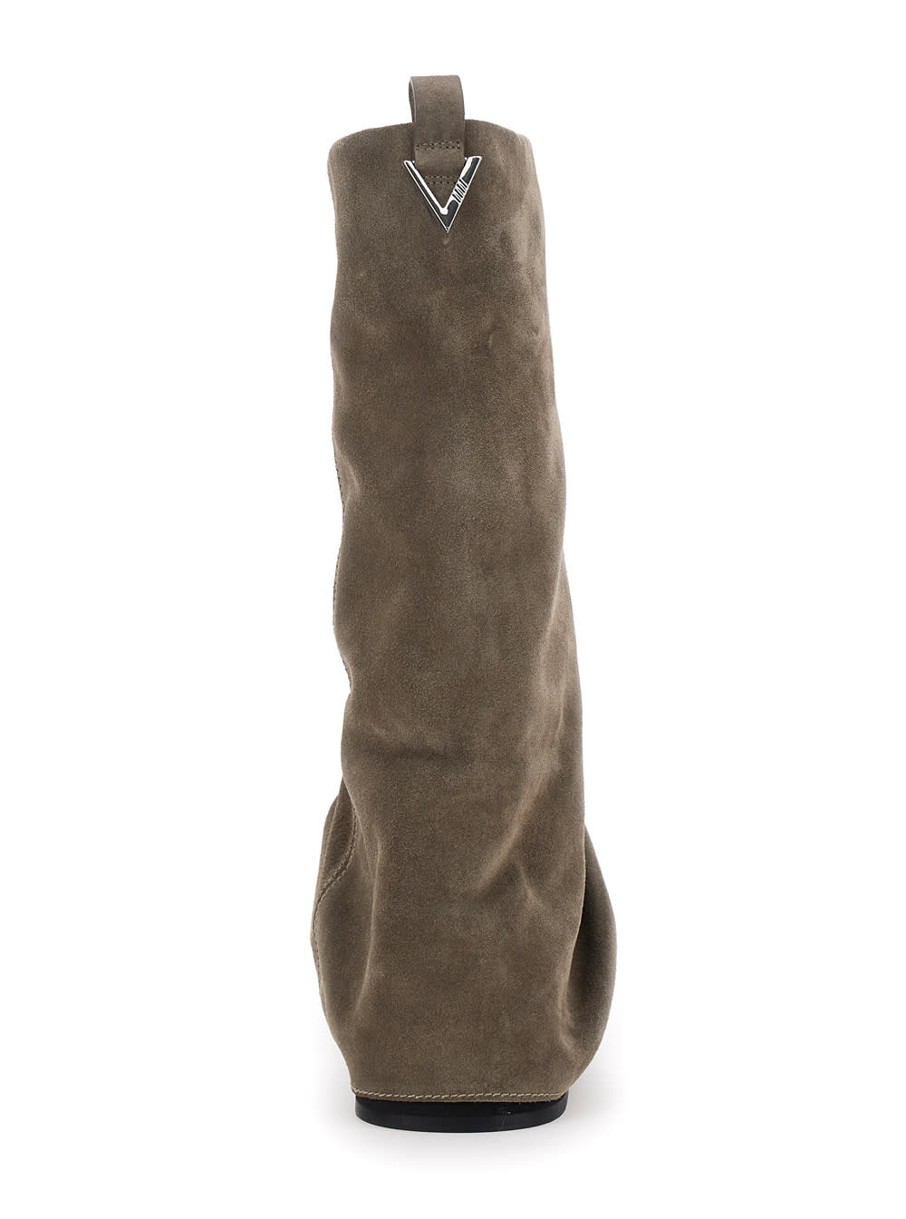 Shop Attico Robin Beige Boots With Logo Plaque On The Rear And Pull-tab At The Heel In Suede Leather Woman