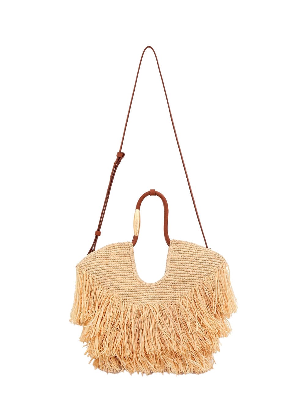 Zimmermann Goldentime Beoge Shoulder Bag With Adjustable And Removable Shoulder Strap And Fringed Details In Ra
