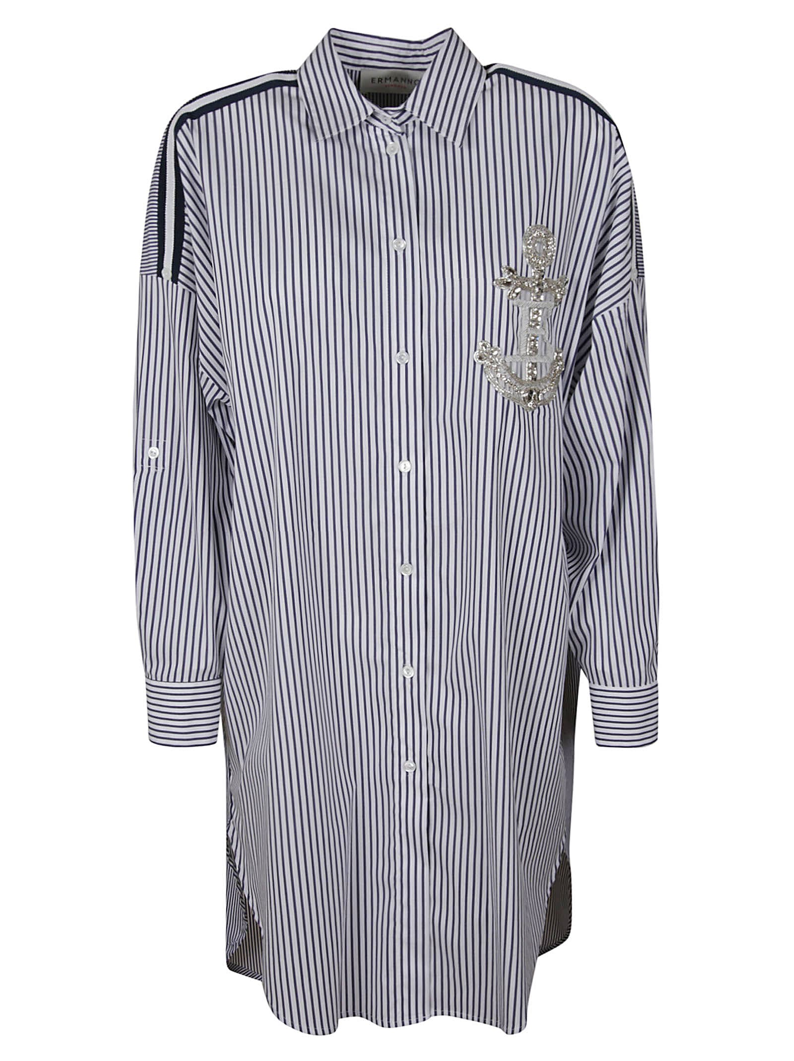 Ermanno Scervino Anchor Embellished Stripe Shirt Dress