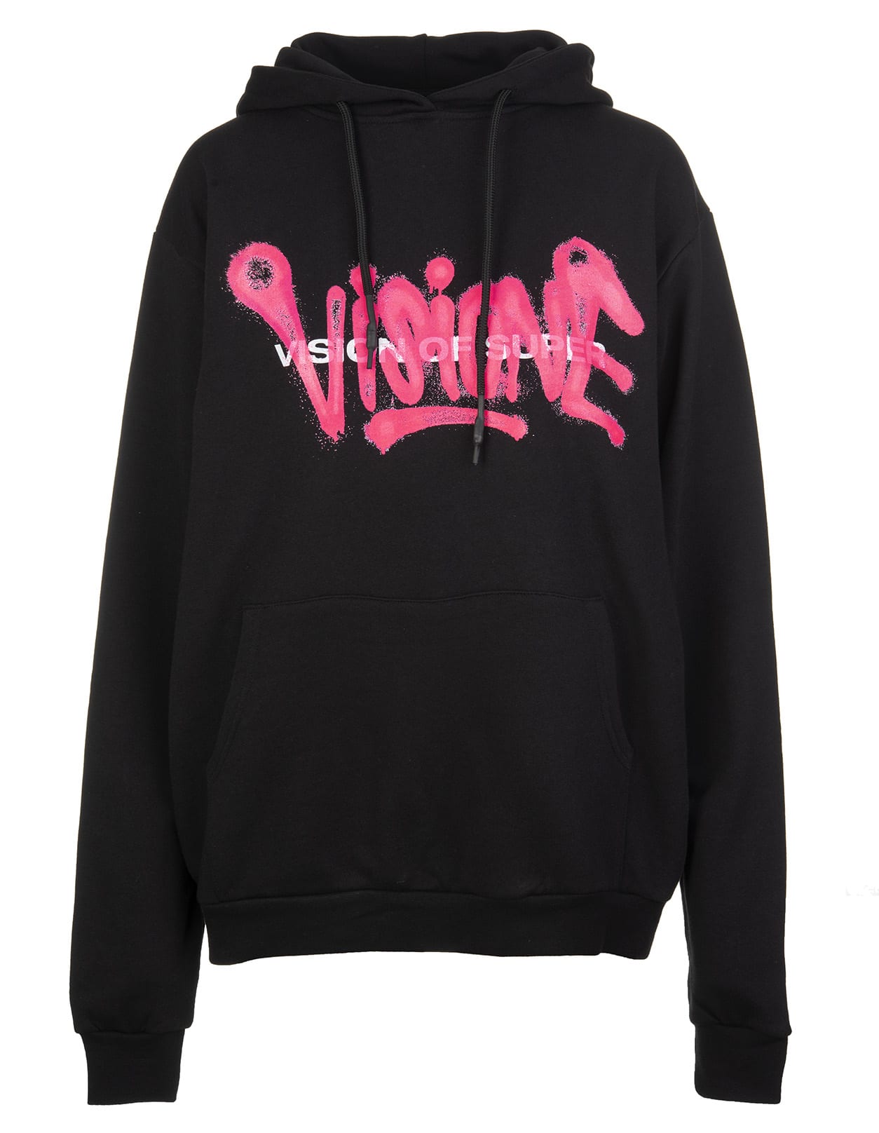 VISION OF SUPER BLACK AND FLUO PINK MAN VISIONE HOODIE,VOS/B2SPRAY BLACK/FUXIA