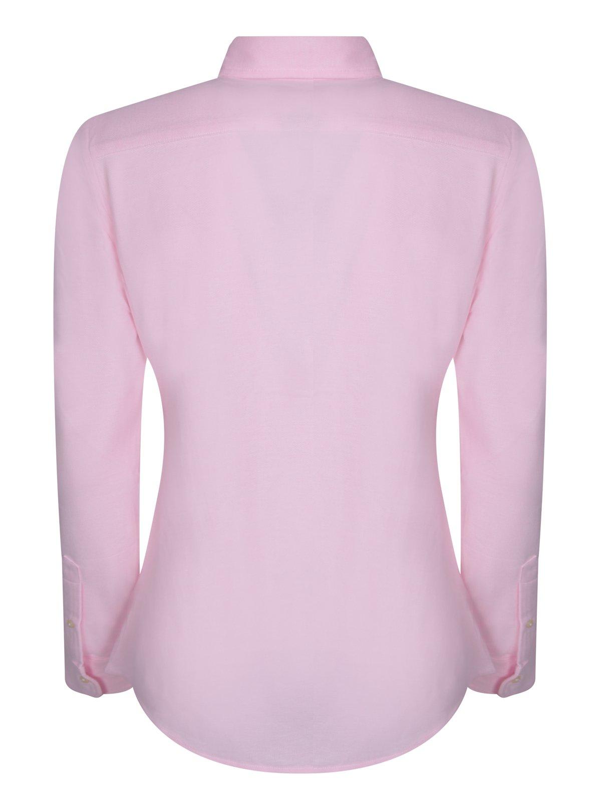 Shop Polo Ralph Lauren Logo Embroidered Buttoned Shirt In Carmel Pink