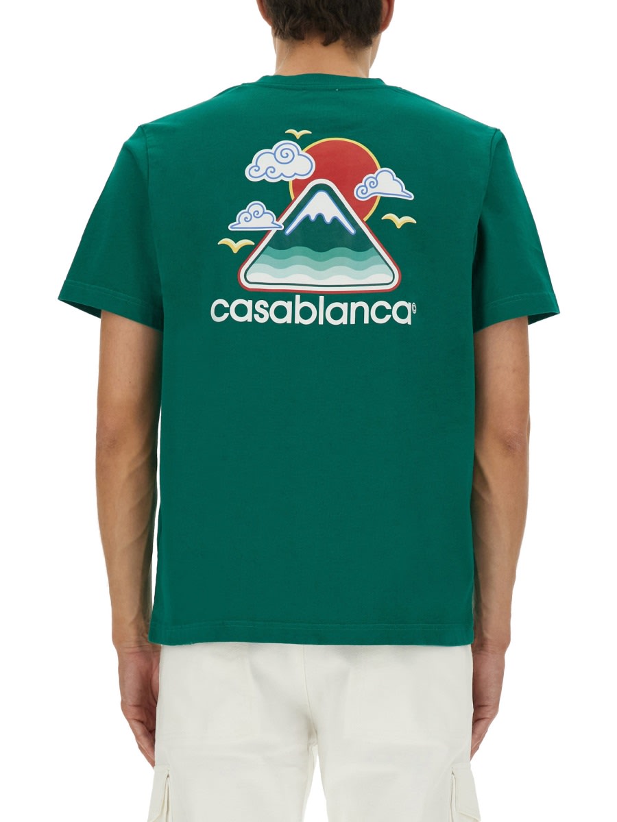 Casablanca Mens Montagne Ondulee Brand-print Cotton-jersey T-shirt In Green