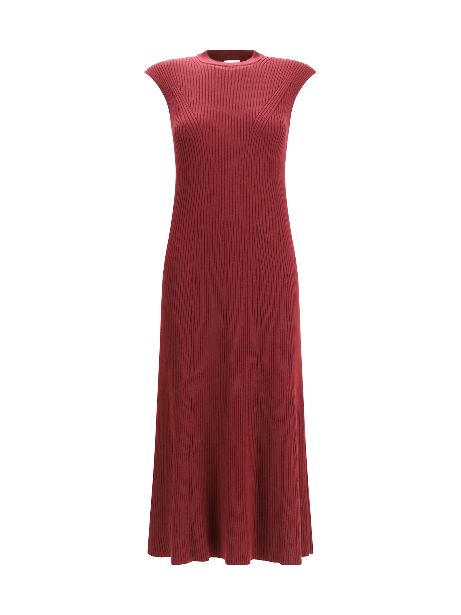 Sa Su Phi Ribbed Cashmere Silk Sleeveless Long Dress In Red