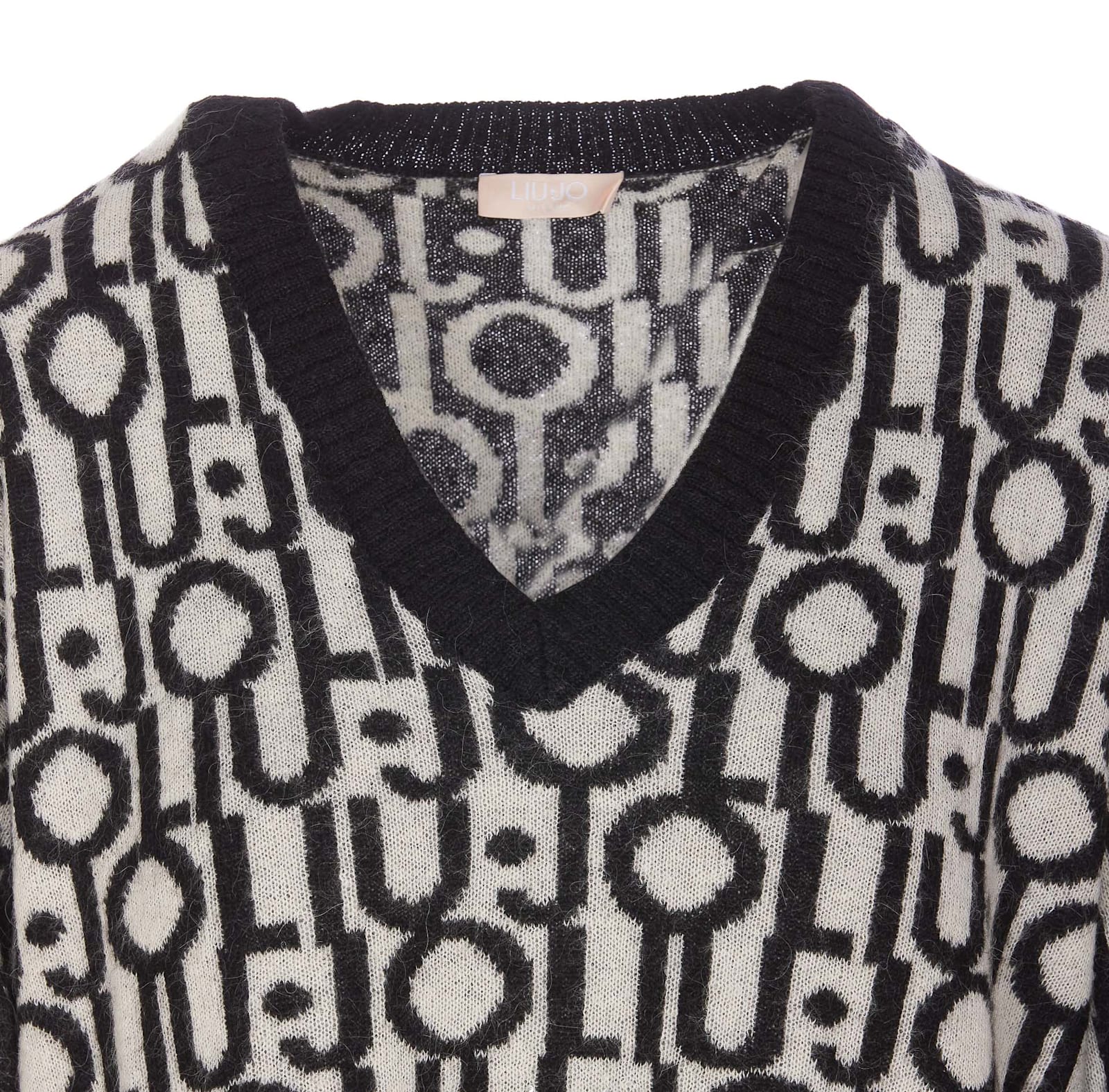 Shop Liu •jo Logo Jacquard Sweater In Black