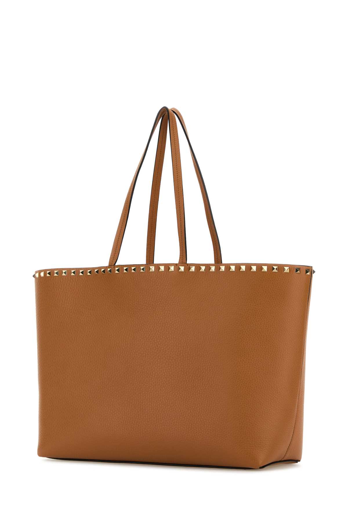 Shop Valentino Camel Leather Rockstud Shopping Bag In Almondbeige