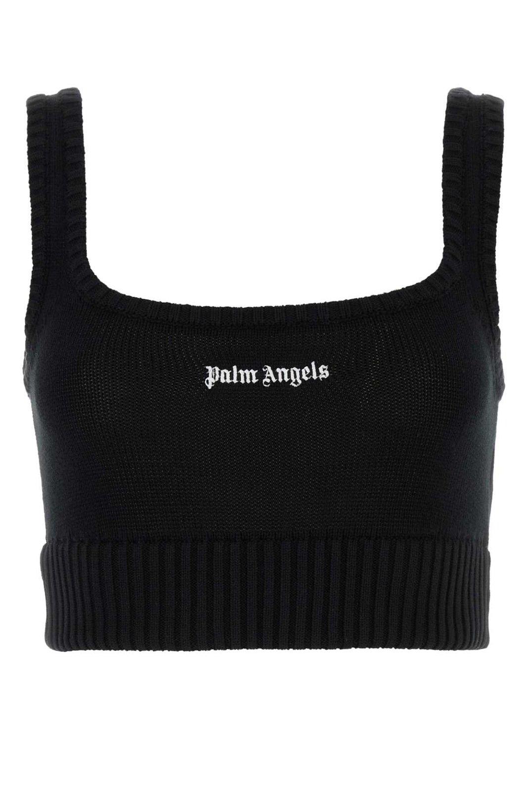 Shop Palm Angels Logo Embroidered Cropped Knitted Tank Top