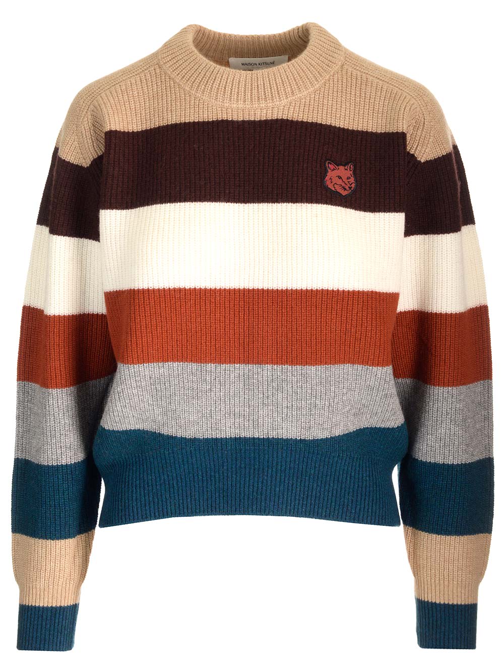 Shop Maison Kitsuné Ribbed Wool Sweater In Multico Stripes