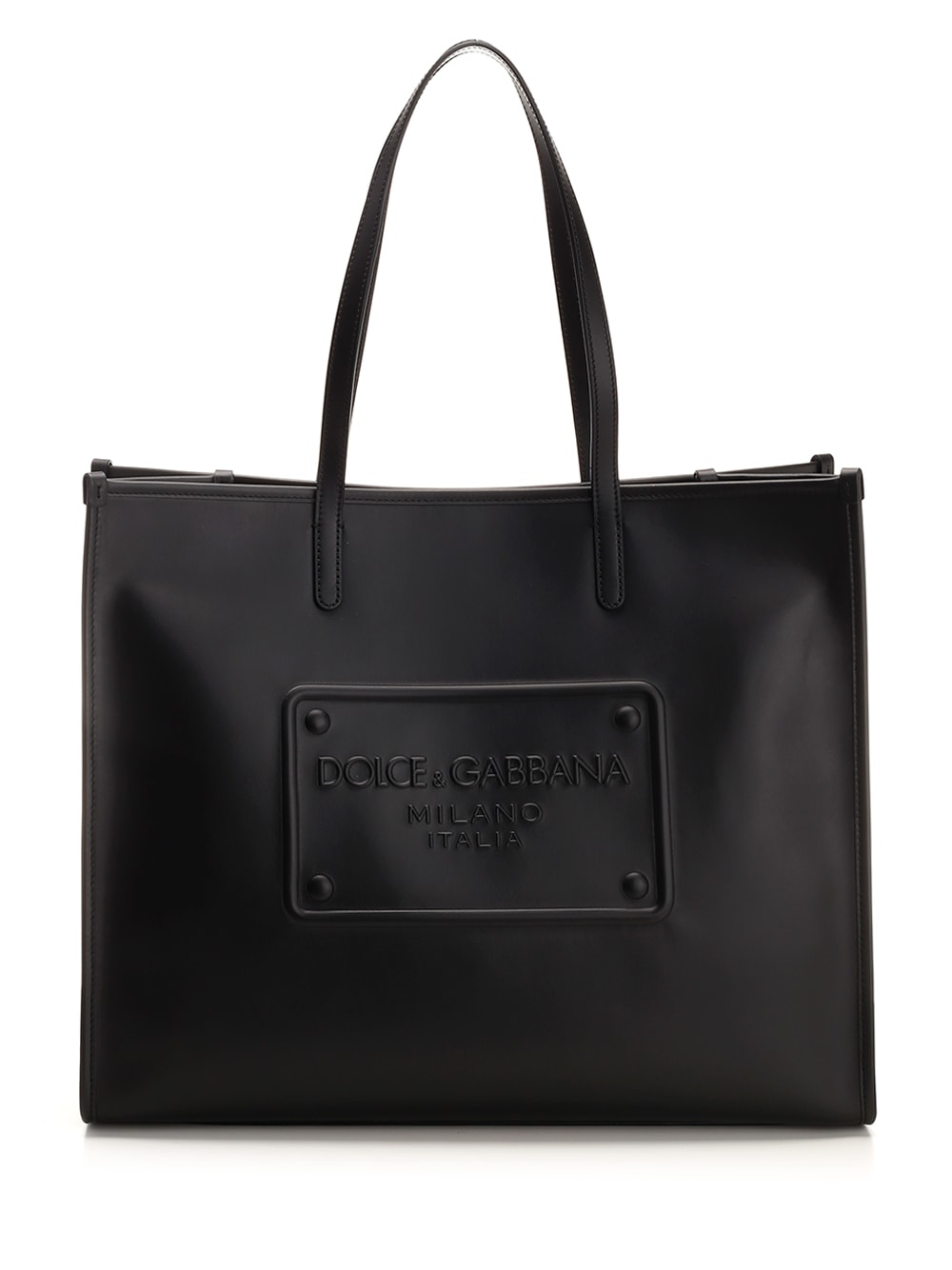 Dolce & Gabbana Black Leather Shopper In Nero