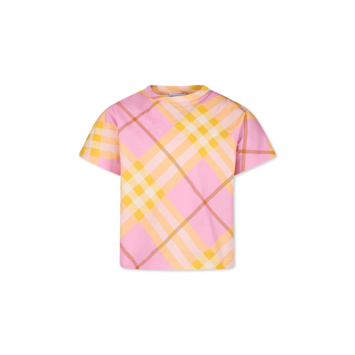 Shop Burberry Pink T-shirt For Girl With Vintage Check
