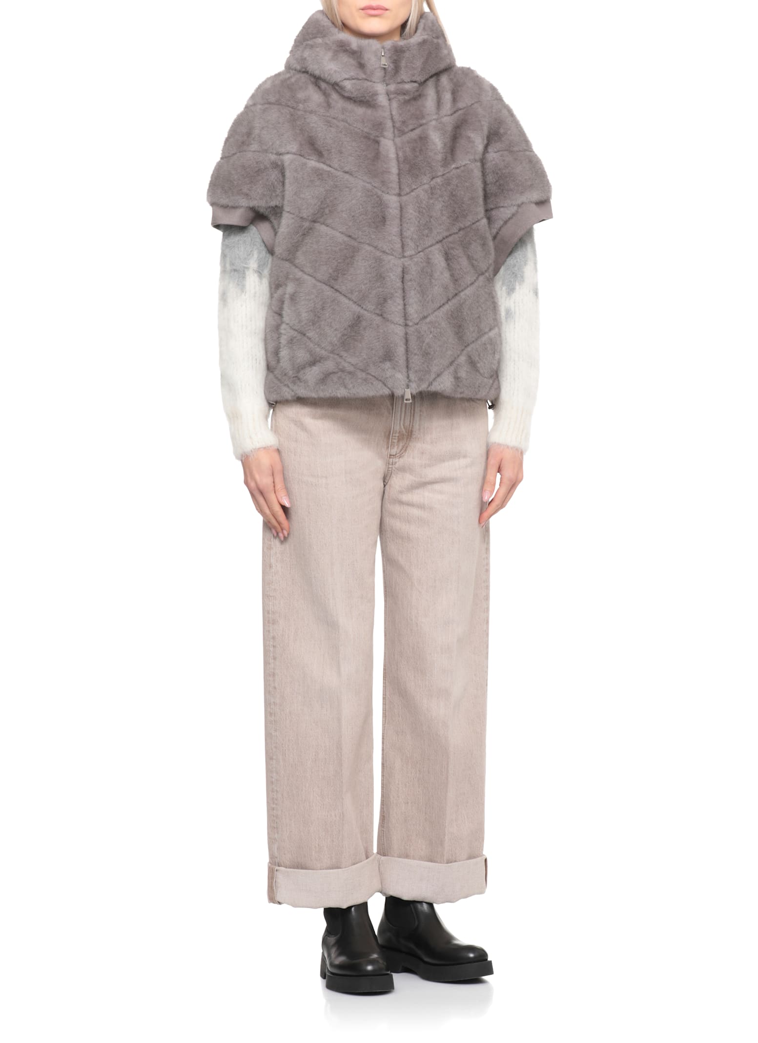 Betta Corradi Synthetic Fur Jacket In Gray