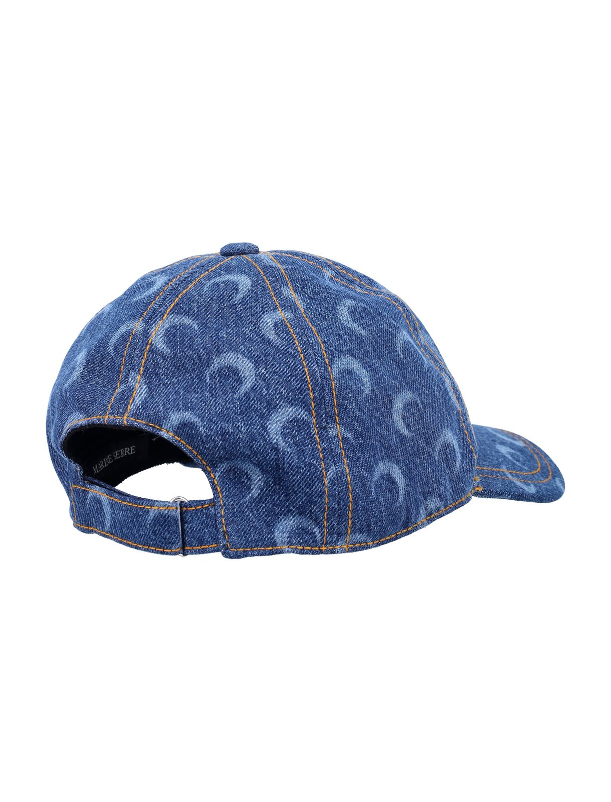 Shop Marine Serre All-over Crescent Moon Printed Denim Baseball Cap In Blu