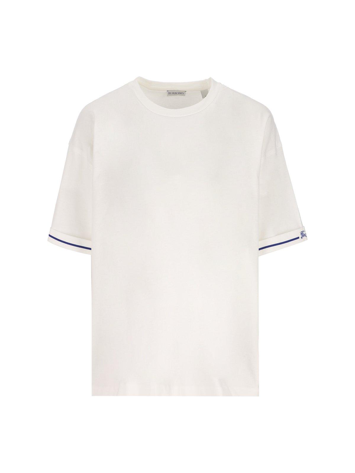 Shop Burberry Logo Embroidered Crewneck T-shirt In White