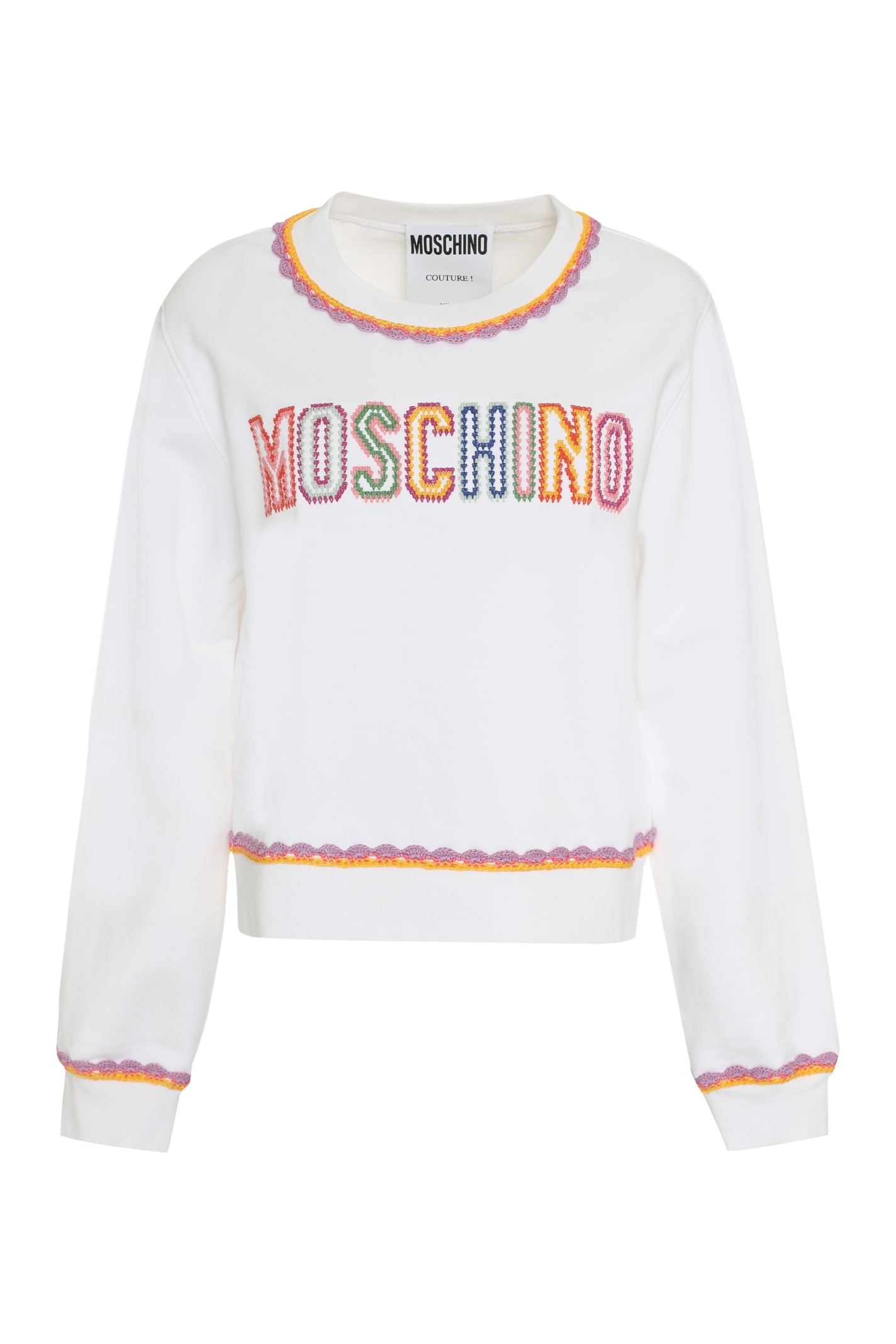 Shop Moschino Logo Detail Cotton Sweatshirt In White